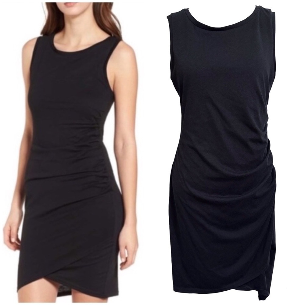 Leith Tulip Black Ruched Side Sleeveless Tank Dress Size Large